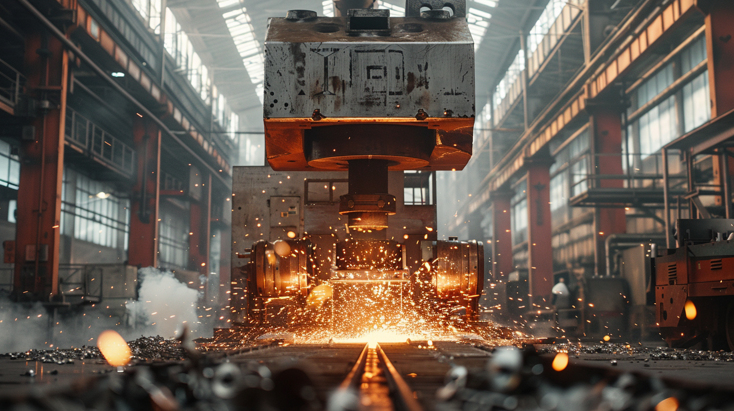 Presse hydraulique industrielle 300 tonnes en action - Emboutissage d'une pièce automobile en acier